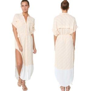 FAITHFUL THE BRAND | Gigi Striped Side Slit Waist Tie Maxi Collared Shirt Dress